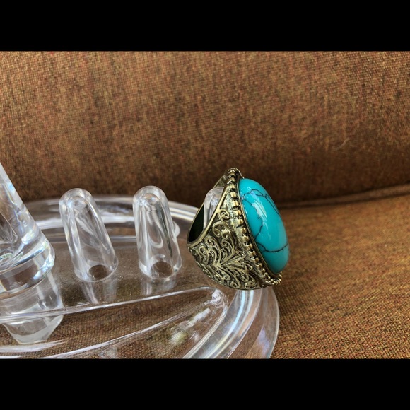 Oversized Turquoise Statement Ring Cocktail Country Southern Cowgirl Style Ring - Picture 6 of 12